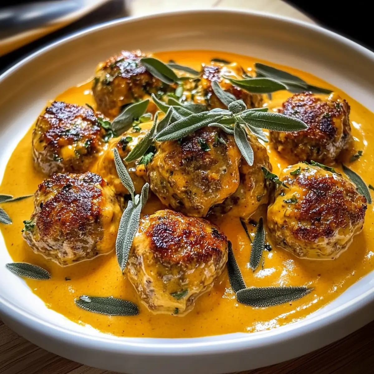 Turkey Meatballs in Pumpkin Sage Sauce