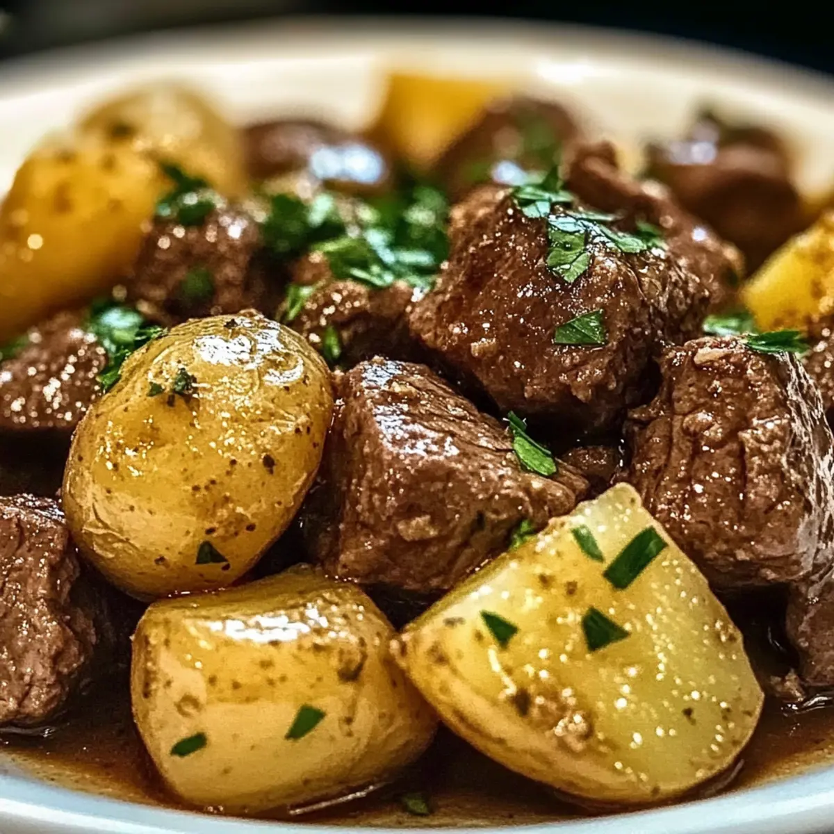 Garlic Butter Beef Bites & Potatoes