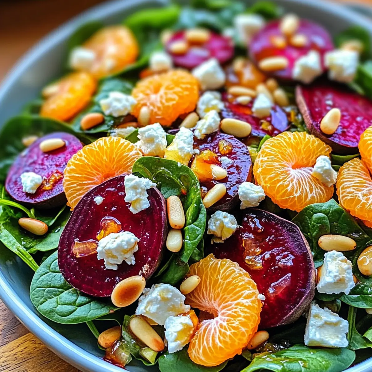 Beet Salad with Spinach and Honey-Mustard Lemon Dressing