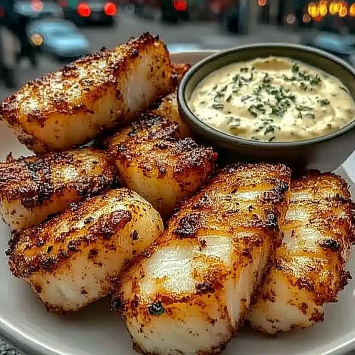 Garlic Butter Cod Bites with Creamy Lemon Herb
