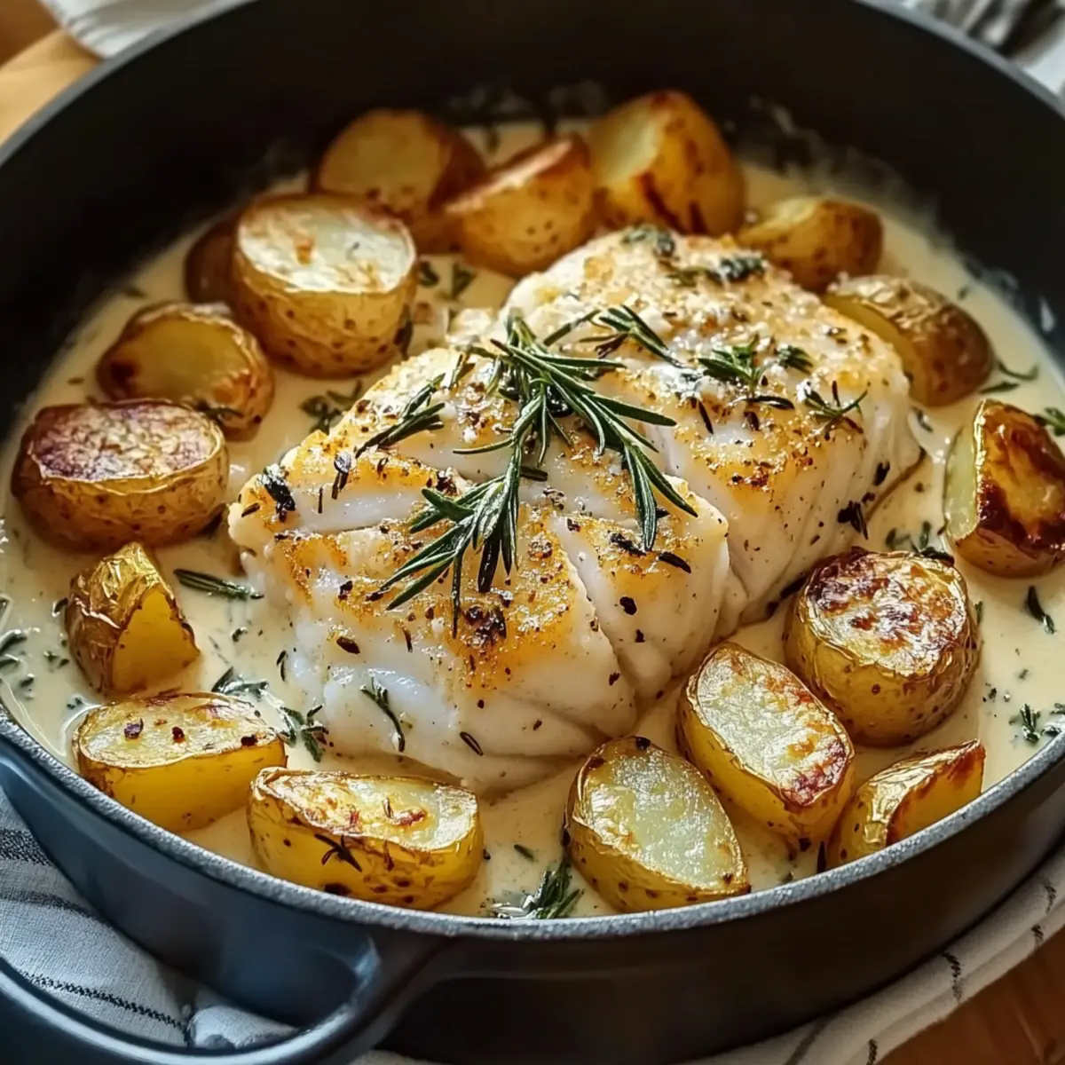 Cod and Potatoes with Rosemary Cream Sauce