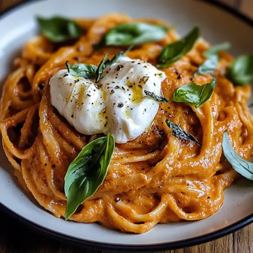 Red Pepper Pasta with Burrata & Herbs