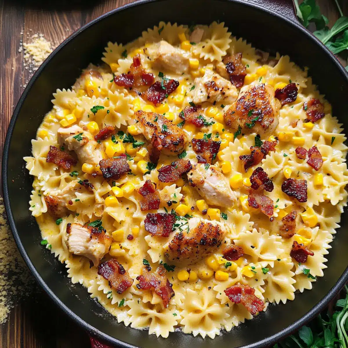 Chicken and Corn Pasta with Bacon